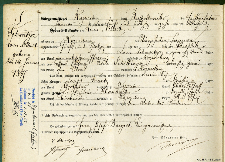 La vie d'Albert Schweitzer et d'Hélène Breslau en quelques archives