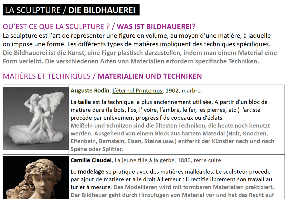 [Enseigner les arts plastiques en voie bilingue] : arts visuels, la sculpture
