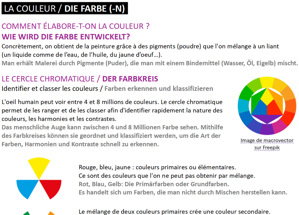 [Enseigner les arts plastiques en voie bilingue] : les constituants plastiques, les couleurs